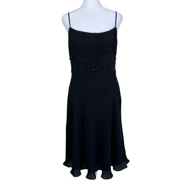 Ann Taylor 100% Silk Y2K Babydoll Prom Dress Midi Spaghetti Straps Beaded Flowy - Picture 1 of 16